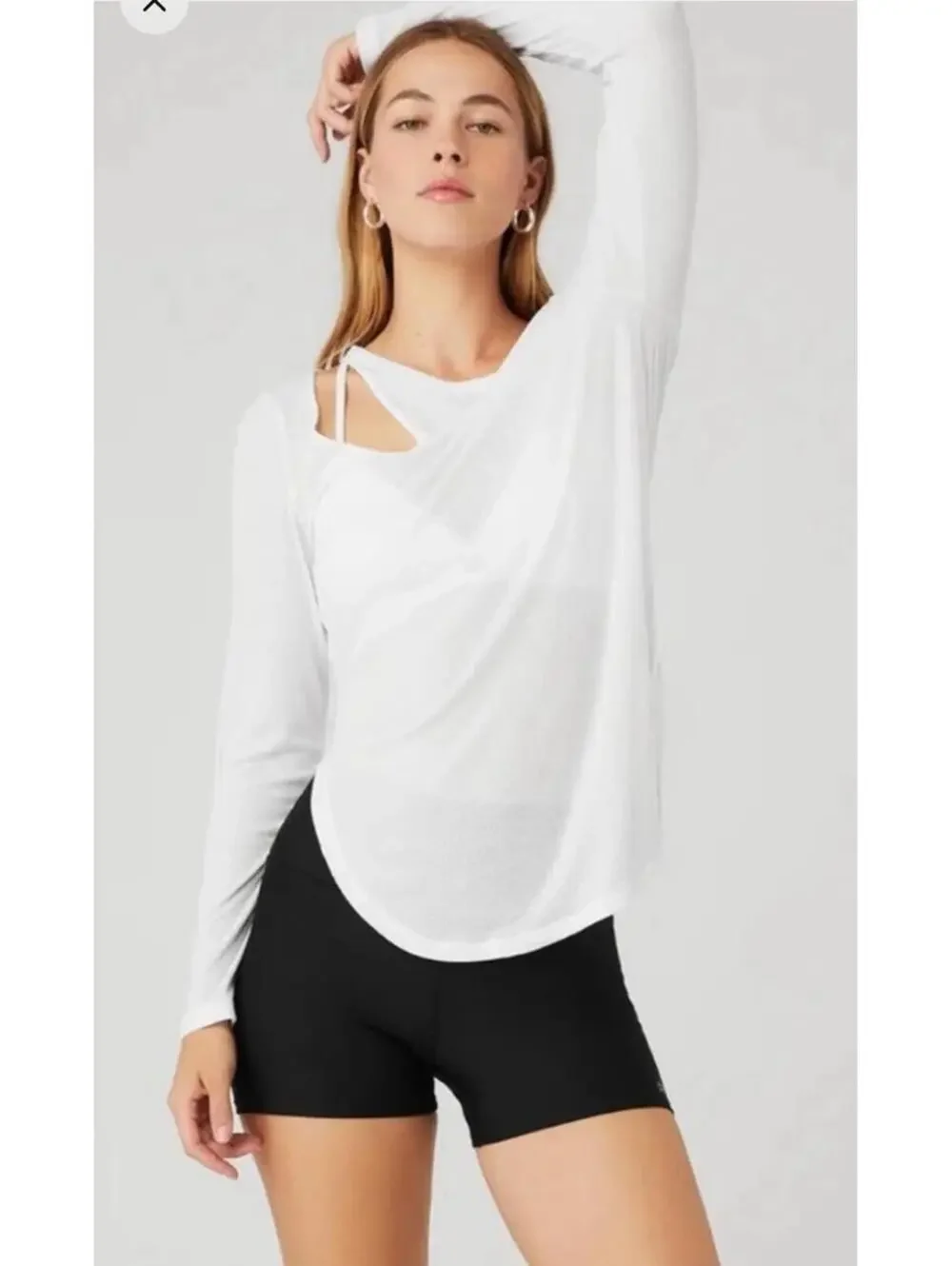 NWT ALO Yoga Ribbed Peak White Long Sleeve Tee Small